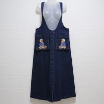 紺セーラーくま刺繍デニムジャンパースカート