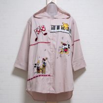 ピンクミッキー刺繍フード付きシャツ【L】