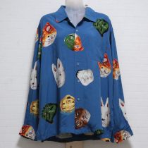 青お面柄シャツ【M】