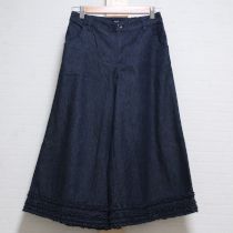 紺裾フリルデニムワイドパンツ