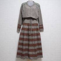 グリーン系チェックパッチワークワンピース