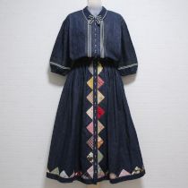 紺デニムパッチワークワンピース&ストールバッグ付き