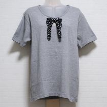 グレー水玉リボンTシャツ