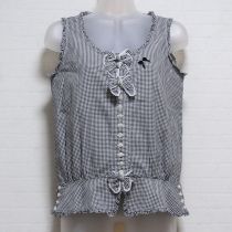 黒ギンガムリボン刺繍ノースリペプラムブラウス