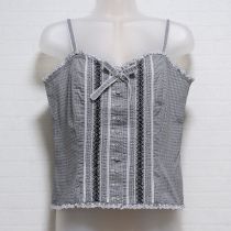 黒ギンガムスモック刺繍キャミソール