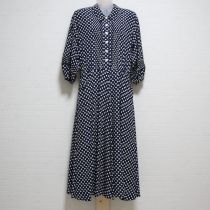 紺×白水玉ワンピース