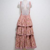 ピンク薔薇柄段々吊スカート