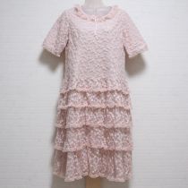 ピンク小花刺繍チュール段々ワンピース