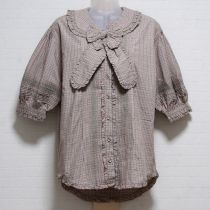 薄荷系チェックリボン付きブラウス
