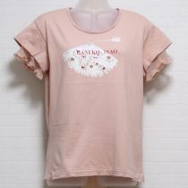 ピンク扇子プリントレース使いカットソー