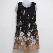 黒×茶系手書き花ptチュニック