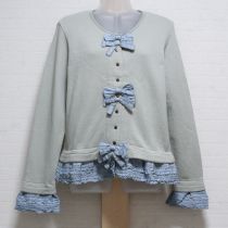 薄荷×ブルーグレー別布使いカットソーカーディガン【M】