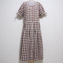 茶ブロックチェックワンピース