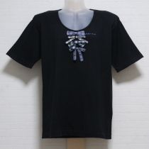 黒チェックリボン付きカットソー