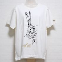 白ラビットセーラーカラー手描きプリントTシャツ【4(L)】