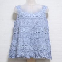 水色リンクルワッシャー刺繍レースキャミブラウス【L】