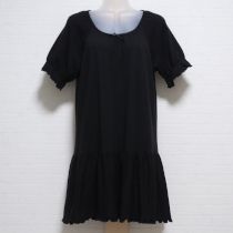 黒サテンリボン使いカットソーチュニック