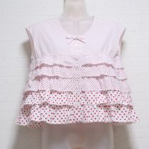 白×赤ミックスドット段々ブラウス
