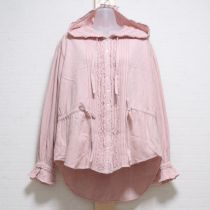 ピンクギンガムフード付きネルブラウス