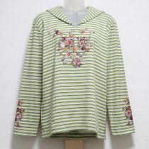 薄荷系マルチボーダー花刺繍セーラーカットソー【M】