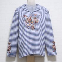 水色系マルチボーダー花刺繍セーラーカットソー【M】