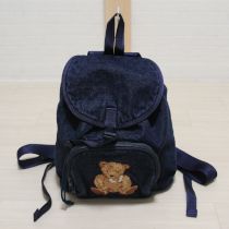 紺デニムコサージュくま刺繍リュック