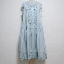 水色サテンリボン使いミディ丈ワンピース