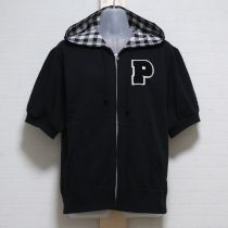 黒【P】ワッペン半袖パーカー【4(L)】