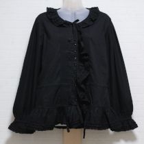 黒ピコフリルローンオーバーブラウス