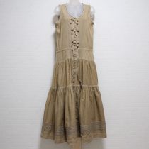 ベージュリボン使いノースリデニムワンピース