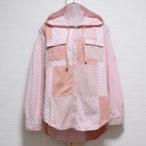 ピンクミックスギンガムフード付きブラウス