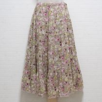 ピンク系花柄シルクシフォンスカート【9号】