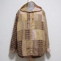 黄色系チェックパッチワークネルシャツ