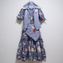 ブルーチェックマーガレットワンピース&ベストストール付き