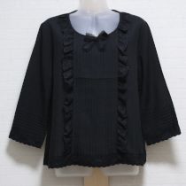 黒レース使いピンタックブラウス【4(L)】