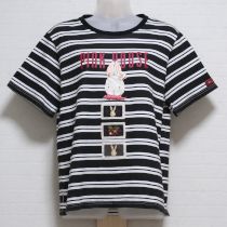 黒×白うさぎプリントボーダーTシャツ