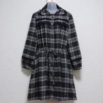 黒系チェックレース使いフード付きチュニックワンピース