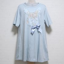 水色うさぎアップリケカットソーチュニック