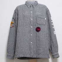 黒ギンガムワールドロゴ刺繍シャツ【M】