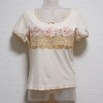 ベージュ薔薇プリントTシャツ【M】