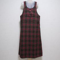 茶×赤系チェックジャンパースカート