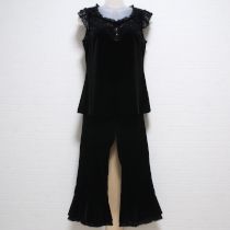 黒ビーズ刺繍ベロアカットソー&パンツ【L】