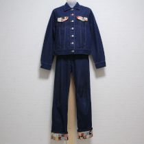 紺パッチワーク使いGジャン&パンツ【M】