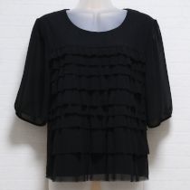 黒ジョーゼット使い段々フリルカットソー【13号】