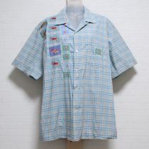 水色1stパッチチェックシャツ