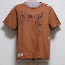 茶系手描きくまプリントTシャツ