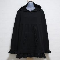 黒フリル使いフード付きカットソーチュニック