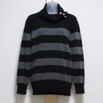 黒ボーダーパールボタンモヘアタートルセーター【3(9号)】
