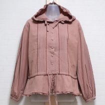 ピンクピンタックフード付きブラウス