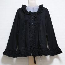 黒ピコフリルローンオーバーブラウス